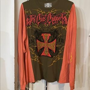 West Coast Choppers Olive and Orange Long Sleeve Tee